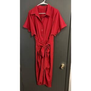 Red / rust button down front dress with wrap tie Large